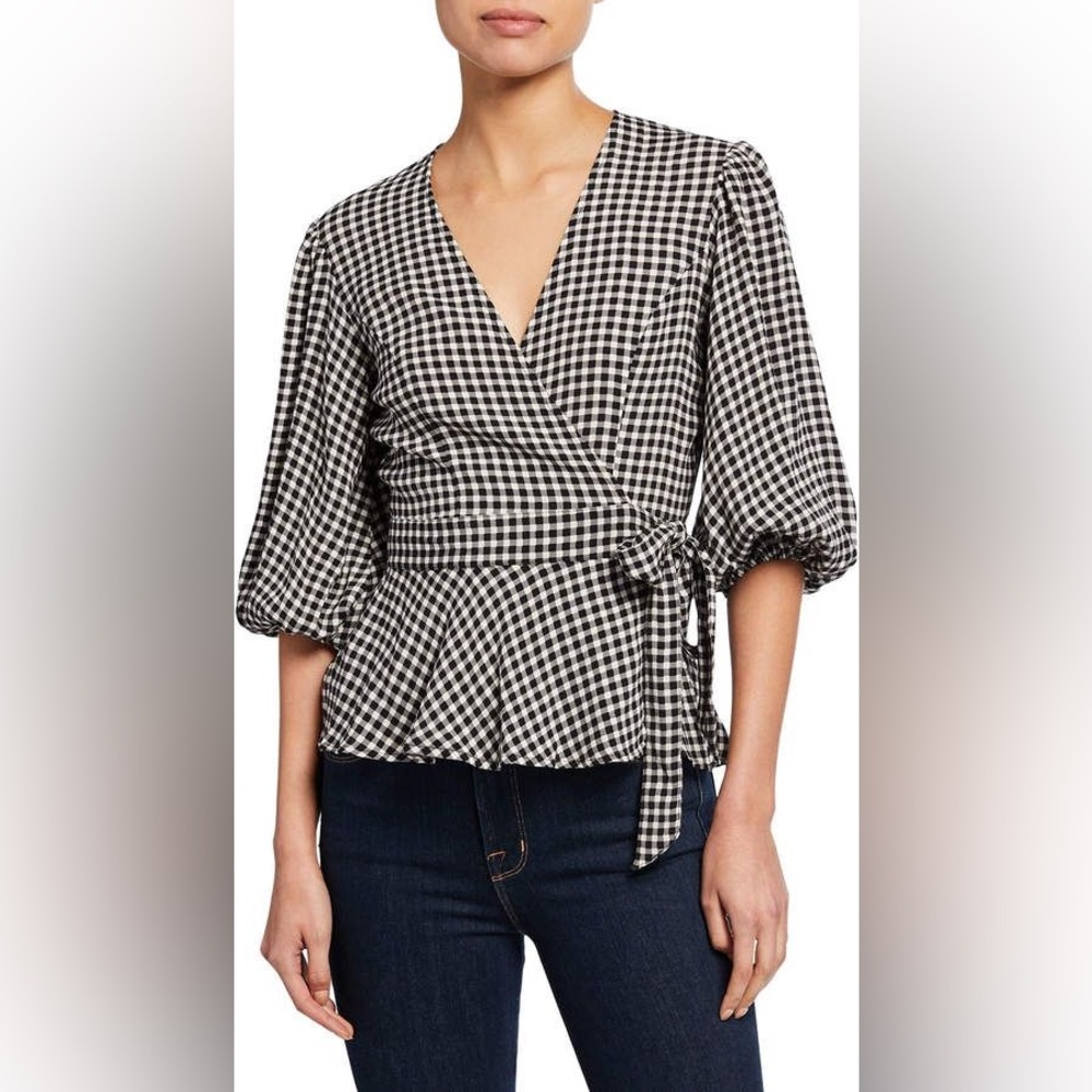 Ganni Black and White Checkered Blouse